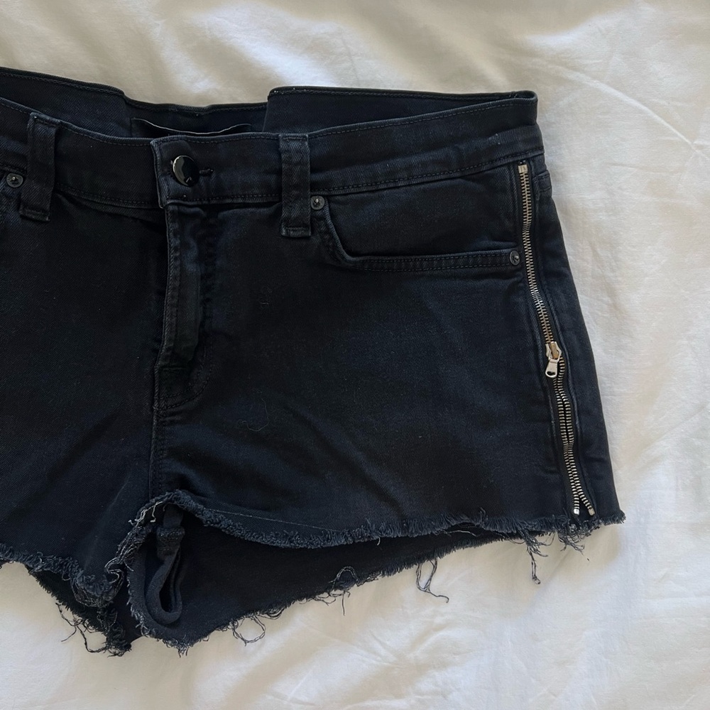 J brand low rise Black Denim Cutoff Shorts with Zipper Detail